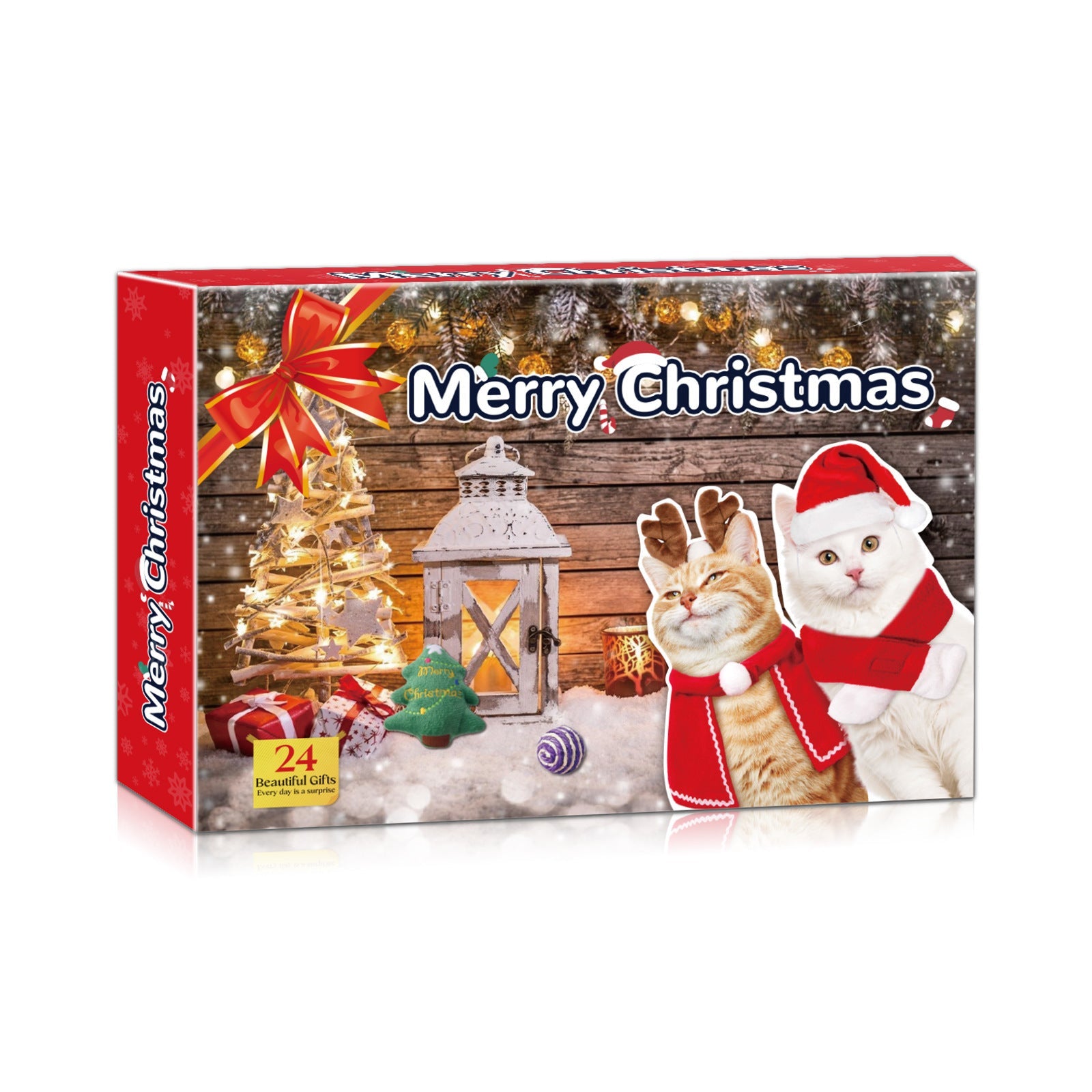 HKM-003283 Santa Kitty Countdown Calendar with Plush Cat Toys – 24 Grid Advent Surprise for Ages 7-14