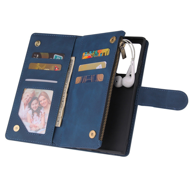 HKM-003347 Retro Frosted Zipper Leather Wallet Case for Samsung Models