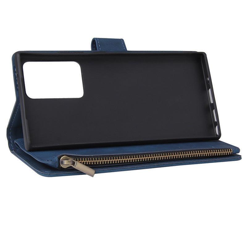 HKM-003347 Retro Frosted Zipper Leather Wallet Case for Samsung Models