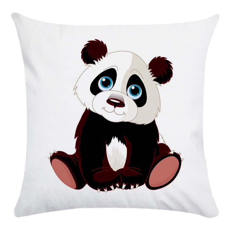 HKM-003795 Cartoon Panda Super Soft Cotton Pillow Cover with Floral Design, 45x45cm