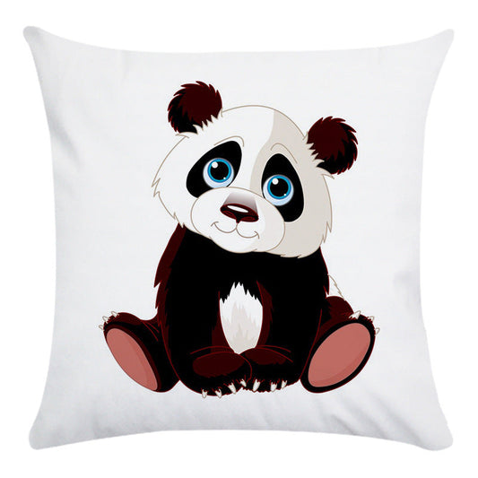 HKM-003795 Cartoon Panda Super Soft Cotton Pillow Cover with Floral Design, 45x45cm