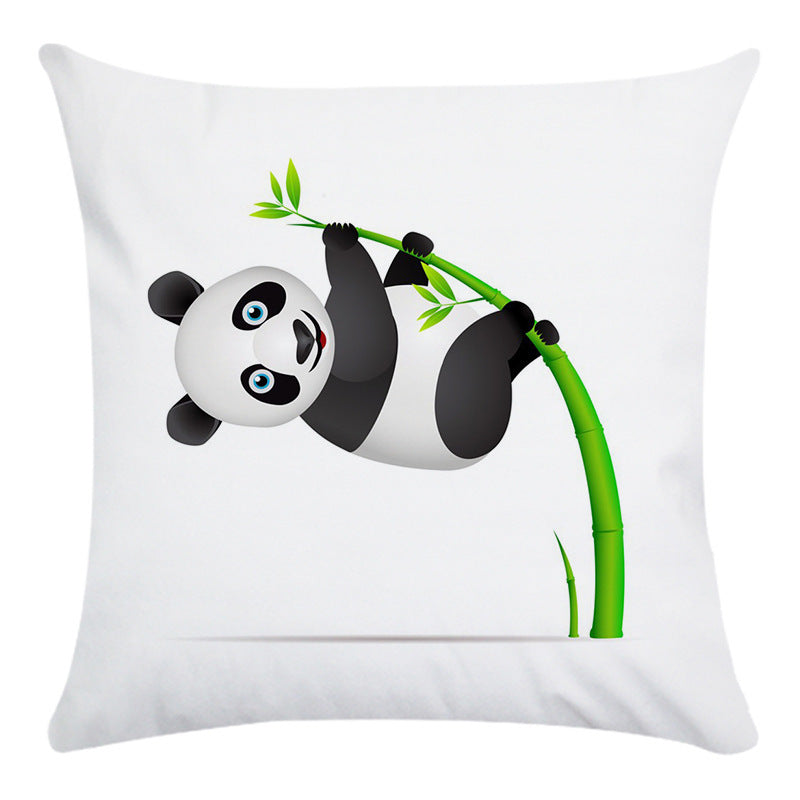 HKM-003795 Cartoon Panda Super Soft Cotton Pillow Cover with Floral Design, 45x45cm