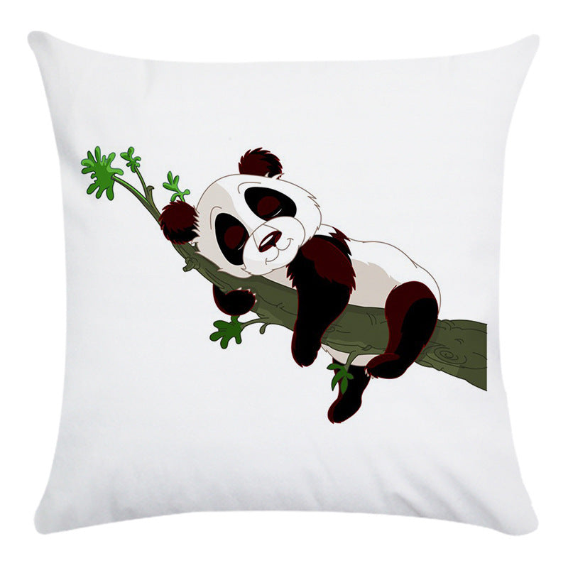 HKM-003795 Cartoon Panda Super Soft Cotton Pillow Cover with Floral Design, 45x45cm