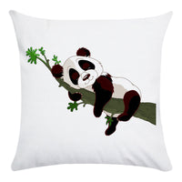 HKM-003795 Cartoon Panda Super Soft Cotton Pillow Cover with Floral Design, 45x45cm