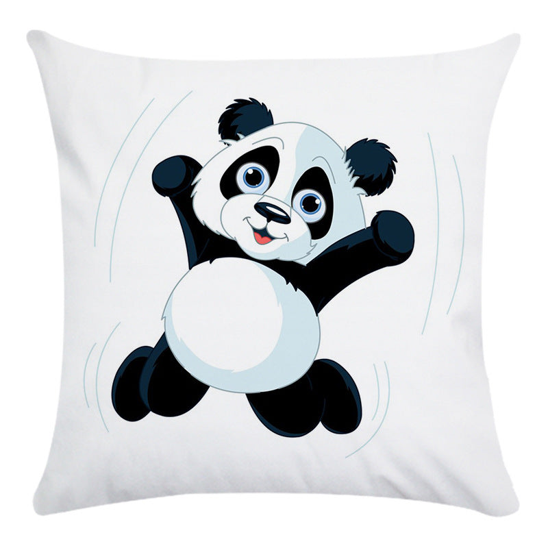 HKM-003795 Cartoon Panda Super Soft Cotton Pillow Cover with Floral Design, 45x45cm