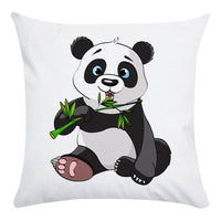 HKM-003795 Cartoon Panda Super Soft Cotton Pillow Cover with Floral Design, 45x45cm