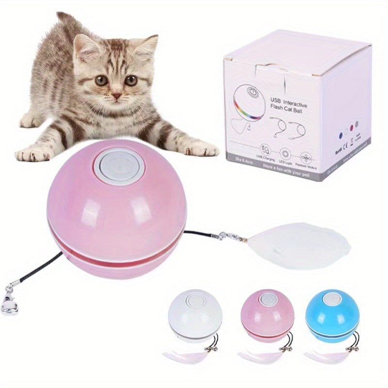 HKM-003859 Electric Cat Toy Toy Ball LED Feather Tease Cat Ball Cat Self Hi Tease Cat Stick USB Rechargeable Tease Cat Supplies