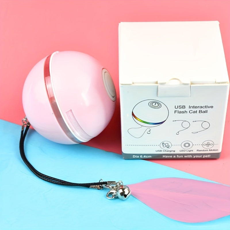 HKM-003859 Electric Cat Toy Toy Ball LED Feather Tease Cat Ball Cat Self Hi Tease Cat Stick USB Rechargeable Tease Cat Supplies