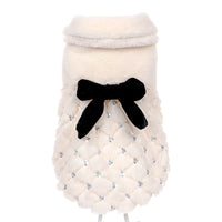 HKM-003859 Elegant Bow Plush Dog Coat for Spring and Autumn – Breathable Casual Two-Legged Pet Clothing in White