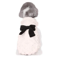 HKM-003859 Elegant Bow Plush Dog Coat for Spring and Autumn – Breathable Casual Two-Legged Pet Clothing in White