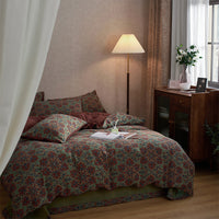 HKM-004051 French Yarn-Dyed Jacquard Cotton Gauze 4-Piece Bedding Set - Floral Design