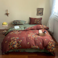 HKM-004051 French Yarn-Dyed Jacquard Cotton Gauze 4-Piece Bedding Set - Floral Design