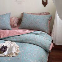 HKM-004051 French Yarn-Dyed Jacquard Cotton Gauze 4-Piece Bedding Set - Floral Design