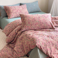 HKM-004051 French Yarn-Dyed Jacquard Cotton Gauze 4-Piece Bedding Set - Floral Design