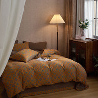 HKM-004051 French Yarn-Dyed Jacquard Cotton Gauze 4-Piece Bedding Set - Floral Design