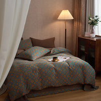 HKM-004051 French Yarn-Dyed Jacquard Cotton Gauze 4-Piece Bedding Set - Floral Design