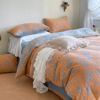 HKM-004051 French Yarn-Dyed Jacquard Cotton Gauze 4-Piece Bedding Set - Floral Design