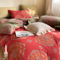 HKM-004051 French Yarn-Dyed Jacquard Cotton Gauze 4-Piece Bedding Set - Floral Design