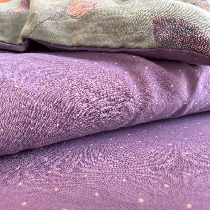 KTX-004051 French Yarn-Dyed Jacquard Cotton Gauze 4-Piece Bedding Set - Floral Design