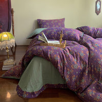HKM-004051 French Yarn-Dyed Jacquard Cotton Gauze 4-Piece Bedding Set - Floral Design