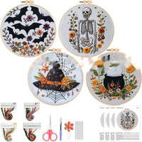 HKM-004243 Embroidery Skull Bat Design with Cotton and Linen Material – 15cm Bamboo Frame Included