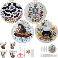 HKM-004243 Embroidery Skull Bat Design with Cotton and Linen Material – 15cm Bamboo Frame Included