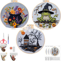 HKM-004243 Embroidery Skull Bat Design with Cotton and Linen Material – 15cm Bamboo Frame Included