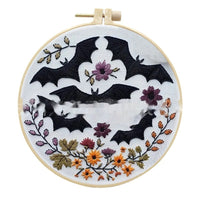 HKM-004243 Embroidery Skull Bat Design with Cotton and Linen Material – 15cm Bamboo Frame Included
