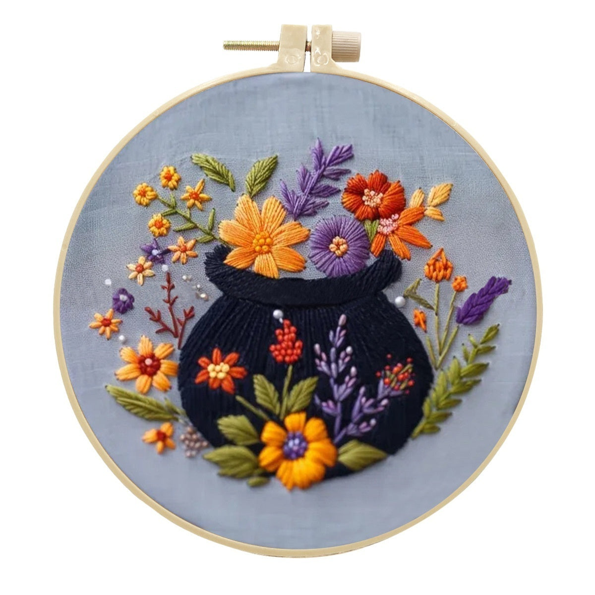 KTX-004243 Embroidery Skull Bat Design with Cotton and Linen Material – 15cm Bamboo Frame Included