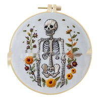 HKM-004243 Embroidery Skull Bat Design with Cotton and Linen Material – 15cm Bamboo Frame Included