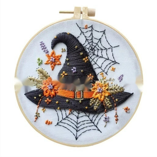 KTX-004243 Embroidery Skull Bat Design with Cotton and Linen Material – 15cm Bamboo Frame Included