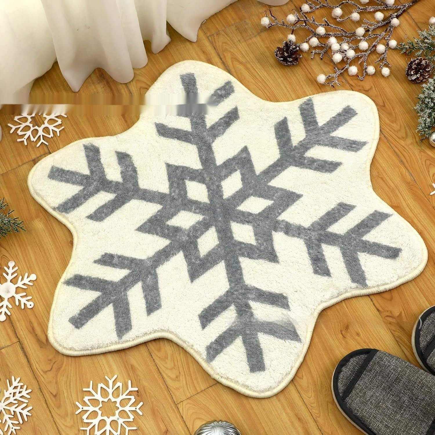 HKM-004307 Christmas-Themed Easy Care Polyester Fiber Round Carpet - Multiple Designs Available