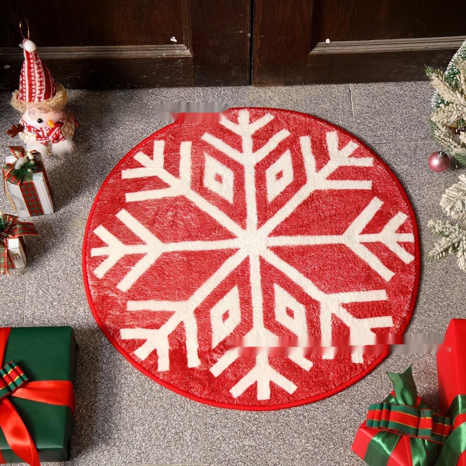 HKM-004307 Christmas-Themed Easy Care Polyester Fiber Round Carpet - Multiple Designs Available