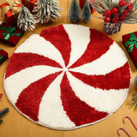 HKM-004307 Christmas-Themed Easy Care Polyester Fiber Round Carpet - Multiple Designs Available