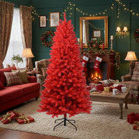 HKM-004371 5FT Red Artificial Christmas Tree with 624 Tips, Hinged Branches and Stable Metal Stand for Holiday Decor