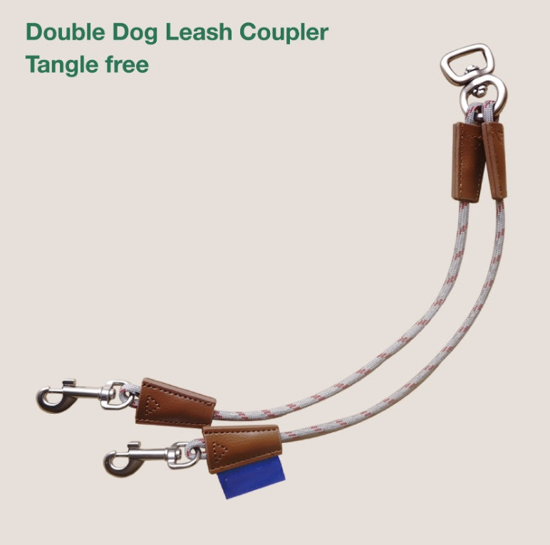 HKM-004371 Two-Headed Anti-Tangle Dog Leash - Durable Nylon, Grey, Small to Medium Size