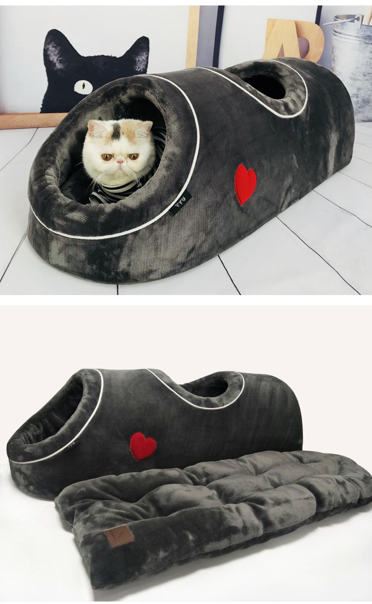 HKM-004435 Cozy Double-Hole Flannel Cat Nest in Gray and Brown Designs