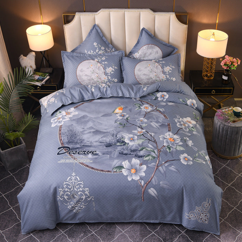 HKM-004563 Floral Patterned Four-Piece Cashmere Bed Set for 1.5m, 1.8m, and 2.0m Beds