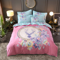 HKM-004563 Floral Patterned Four-Piece Cashmere Bed Set for 1.5m, 1.8m, and 2.0m Beds
