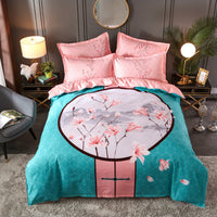 HKM-004563 Floral Patterned Four-Piece Cashmere Bed Set for 1.5m, 1.8m, and 2.0m Beds
