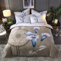 HKM-004563 Floral Patterned Four-Piece Cashmere Bed Set for 1.5m, 1.8m, and 2.0m Beds