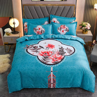 HKM-004563 Floral Patterned Four-Piece Cashmere Bed Set for 1.5m, 1.8m, and 2.0m Beds