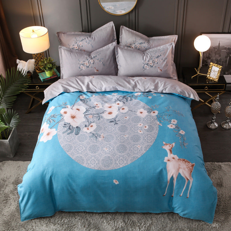 HKM-004563 Floral Patterned Four-Piece Cashmere Bed Set for 1.5m, 1.8m, and 2.0m Beds