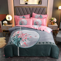 HKM-004563 Floral Patterned Four-Piece Cashmere Bed Set for 1.5m, 1.8m, and 2.0m Beds