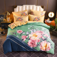 HKM-004563 Floral Patterned Four-Piece Cashmere Bed Set for 1.5m, 1.8m, and 2.0m Beds