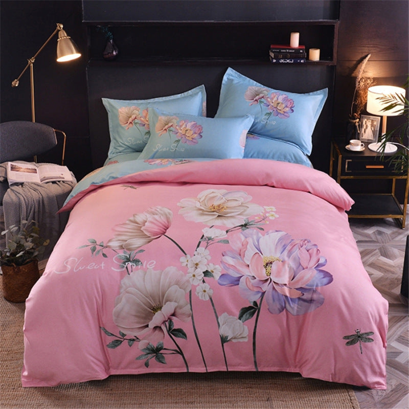 HKM-004563 Floral Patterned Four-Piece Cashmere Bed Set for 1.5m, 1.8m, and 2.0m Beds