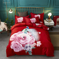 HKM-004563 Floral Patterned Four-Piece Cashmere Bed Set for 1.5m, 1.8m, and 2.0m Beds