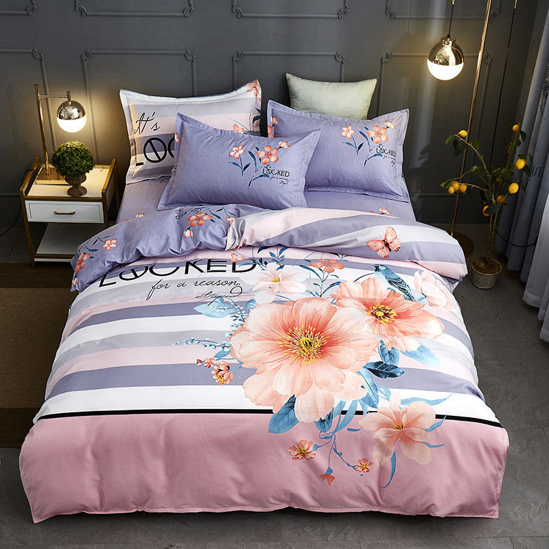 HKM-004563 Floral Patterned Four-Piece Cashmere Bed Set for 1.5m, 1.8m, and 2.0m Beds