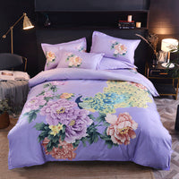 HKM-004563 Floral Patterned Four-Piece Cashmere Bed Set for 1.5m, 1.8m, and 2.0m Beds