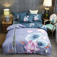 HKM-004563 Floral Patterned Four-Piece Cashmere Bed Set for 1.5m, 1.8m, and 2.0m Beds